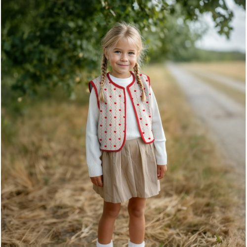 Steppelt duplagéz, szíves hímzéssel, Natúr