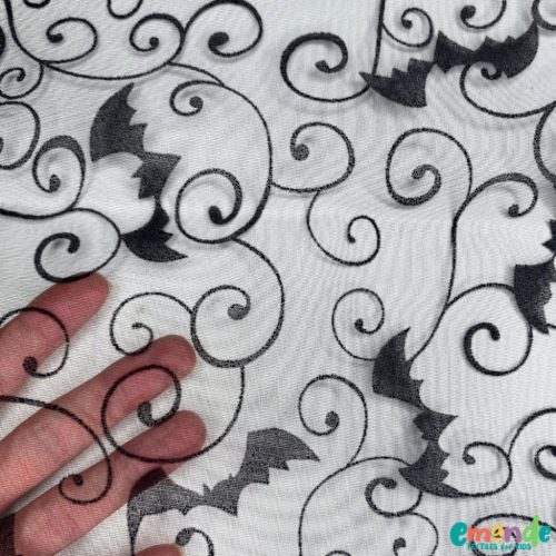 HALLOWEEN, Denevéres organza anyag, Fekete   