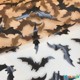   HALLOWEEN, Denevér mintás Kötött sifon anyag, Narancssárga   