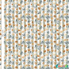 BIO Pamut jersey, Levelek és csíkok Fehér