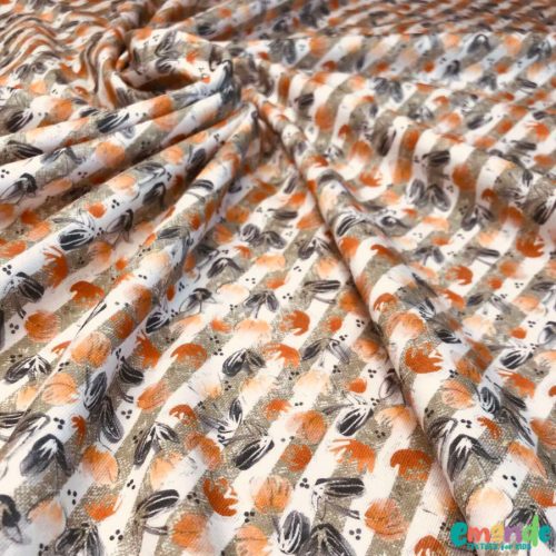 BIO Pamut jersey, Levelek és csíkok Fehér