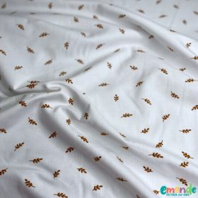 BIO Pamut jersey, Levelek, Fehér  