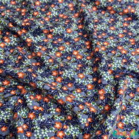 BIO Pamut jersey, Apró virágok, Farmerkék  