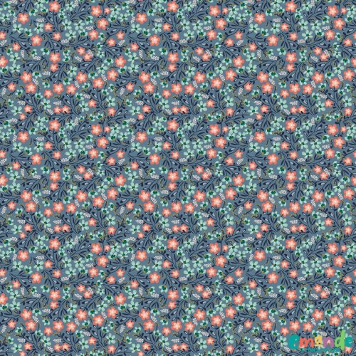 BIO Pamut jersey, Apró virágok, Farmerkék  