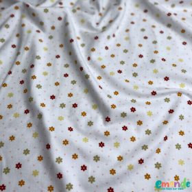 BIO Pamut jersey, Virágok, Fehér  