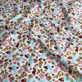 BIO Pamut jersey, Kis virágok, Fehér  