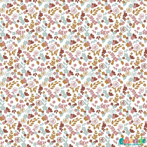 BIO Pamut jersey, Kis virágok, Fehér  