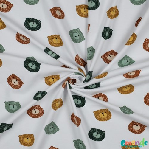 BIO pamut jersey, Mackó, Fehér  