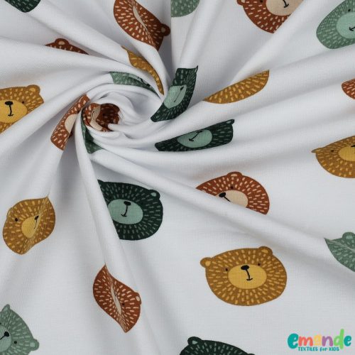 BIO pamut jersey, Mackó, Fehér  