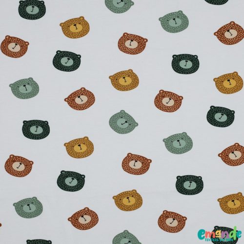 BIO pamut jersey, Mackó, Fehér  