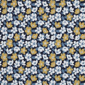 Csillámos Pamut jersey, Virágok, Sötétkék 