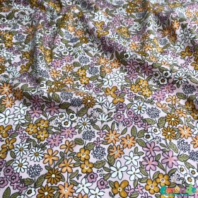 Pamut jersey, Virágok, Világos lila  