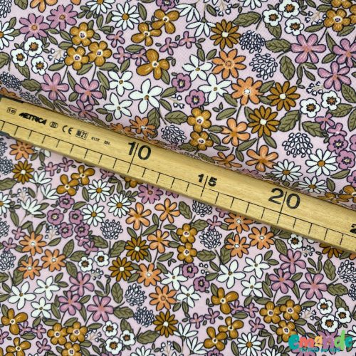 Pamut jersey, Virágok, Világos lila  