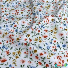 Pamut jersey, Virágok, Fehér  