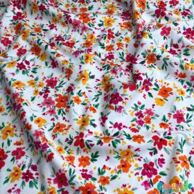 Pamut jersey, Virágok, Fehér  