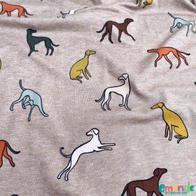 Pamut jersey, Kutyák, Szürkés bézs  