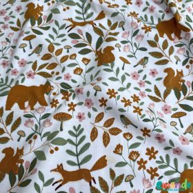 Pamut jersey, Erdei állatok, Fehér  