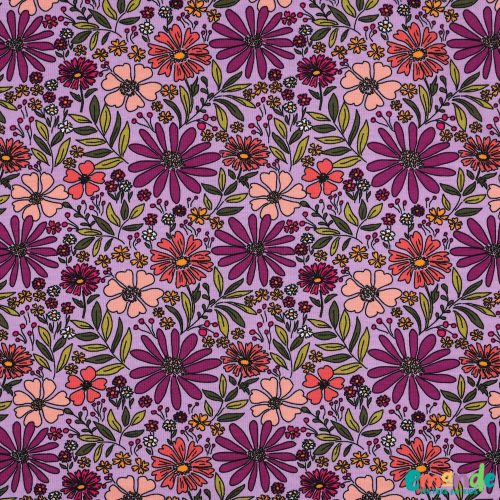 Pamut jersey, Virágok, Levendula  