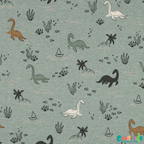 Pamut jersey, Dinó,  Sötét menta  