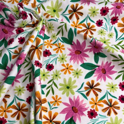 Csillámos Pamut jersey, Virágok, Sötétkék