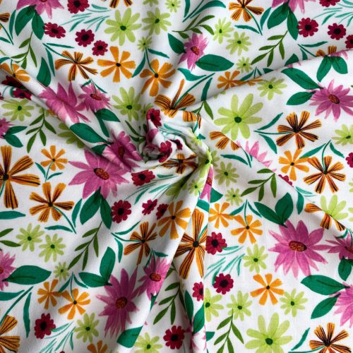 Csillámos Pamut jersey, Virágok, Sötétkék