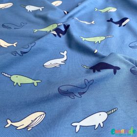 Pamut jersey, Bálna, Kék  