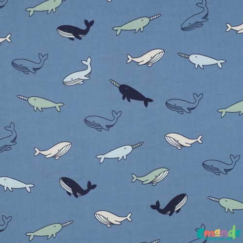 Pamut jersey, Bálna, Kék  