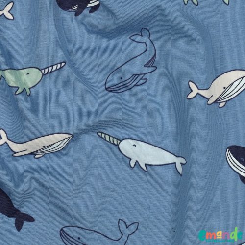 Pamut jersey, Bálna, Kék  