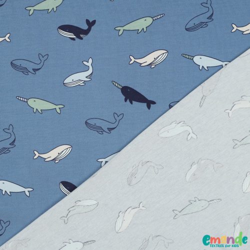 Pamut jersey, Bálna, Kék  