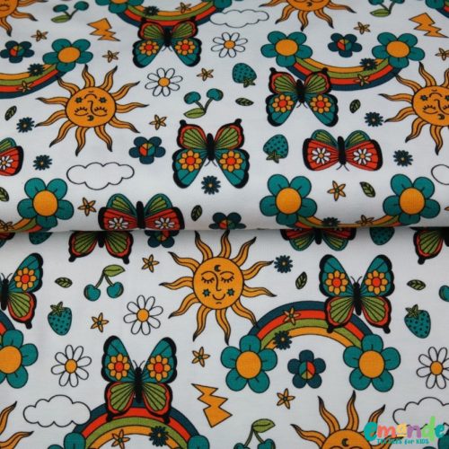 Pamut jersey,  Pillangó,   Fehér