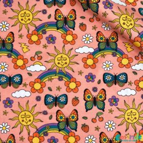 Pamut jersey,  Pillangó,   Rózsaszín