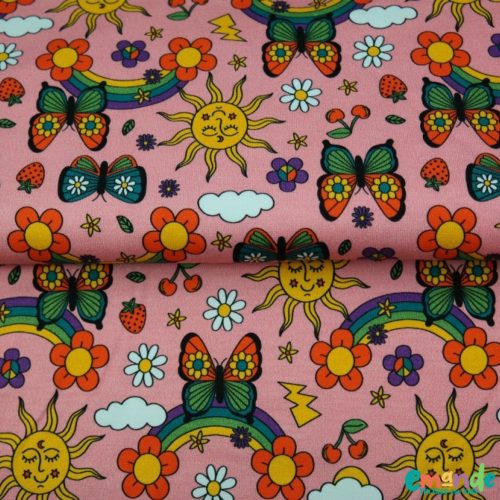 Pamut jersey,  Pillangó,   Rózsaszín