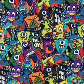 Pamut jersey, Szörnyecskék,   Zöld-Kék