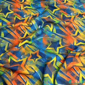 Pamut jersey, Csillag,   Zöld-Farmerkék