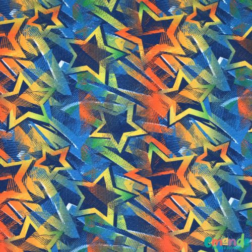 Pamut jersey, Csillag,   Zöld-Farmerkék