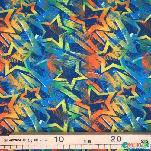 Pamut jersey, Csillag,   Zöld-Farmerkék