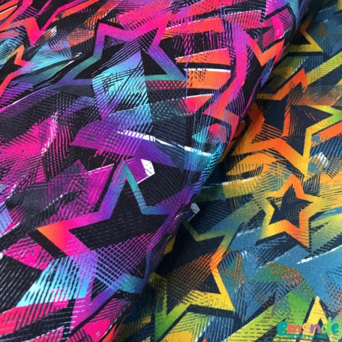 Pamut jersey, Csillag,   Zöld-Farmerkék