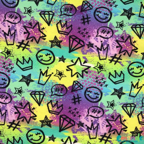 Pamut jersey, Szkeccs,   Lila-sárga