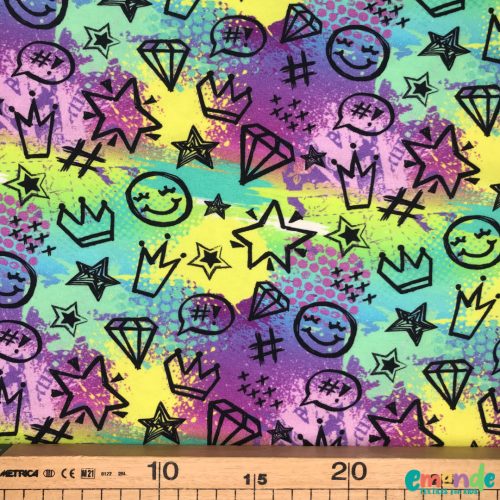 Pamut jersey, Szkeccs,   Lila-sárga