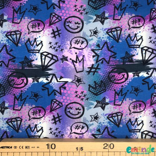 Pamut jersey, Szkeccs,   Kék-lila