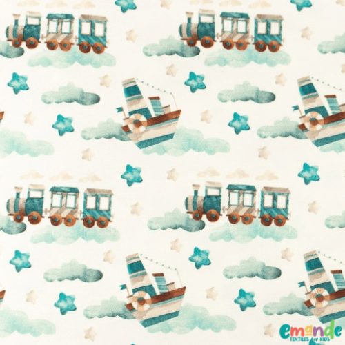 Pamut jersey, Mesés vonatok, Fehér