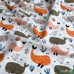 Pamut jersey, Bálna, Törtfehér  