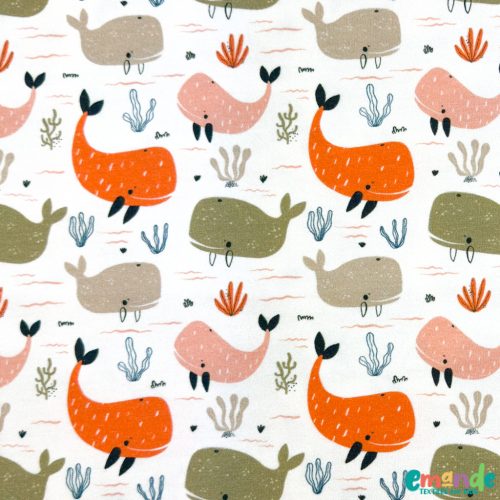 Pamut jersey, Bálna, Törtfehér  