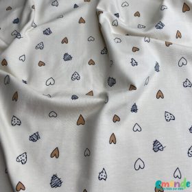 Pamut jersey, Szívek, Törtfehér  