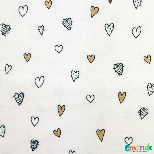 Pamut jersey, Szívek, Törtfehér  