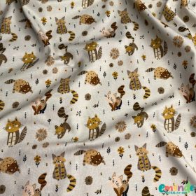 Pamut jersey, Cicák, Bézs  