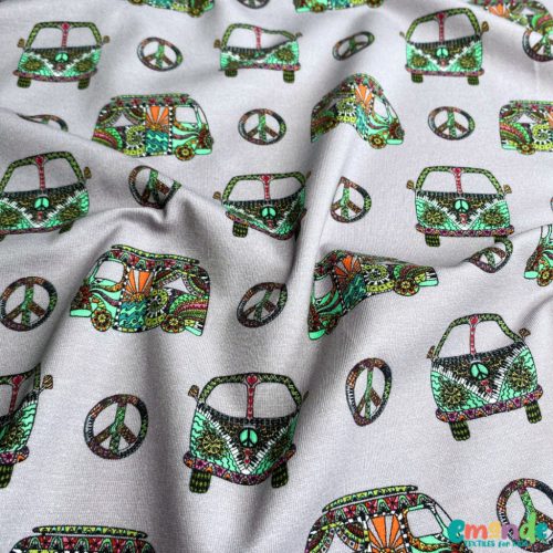 Pamut jersey, Peace, Szürke  