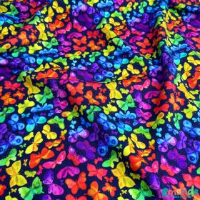 Pamut jersey, szivárványos pillangók