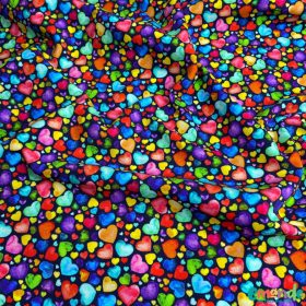 Pamut jersey, szivárványos szivecskék