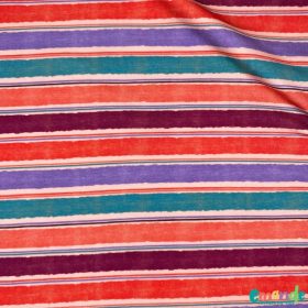 Pamut jersey,  Aquarell csíkok (piros-kék-lila) 
